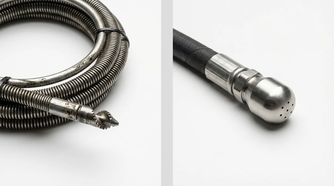 Drain snake cable and hydro jetting nozzle used for drain cleaning in Granite Bay, CA