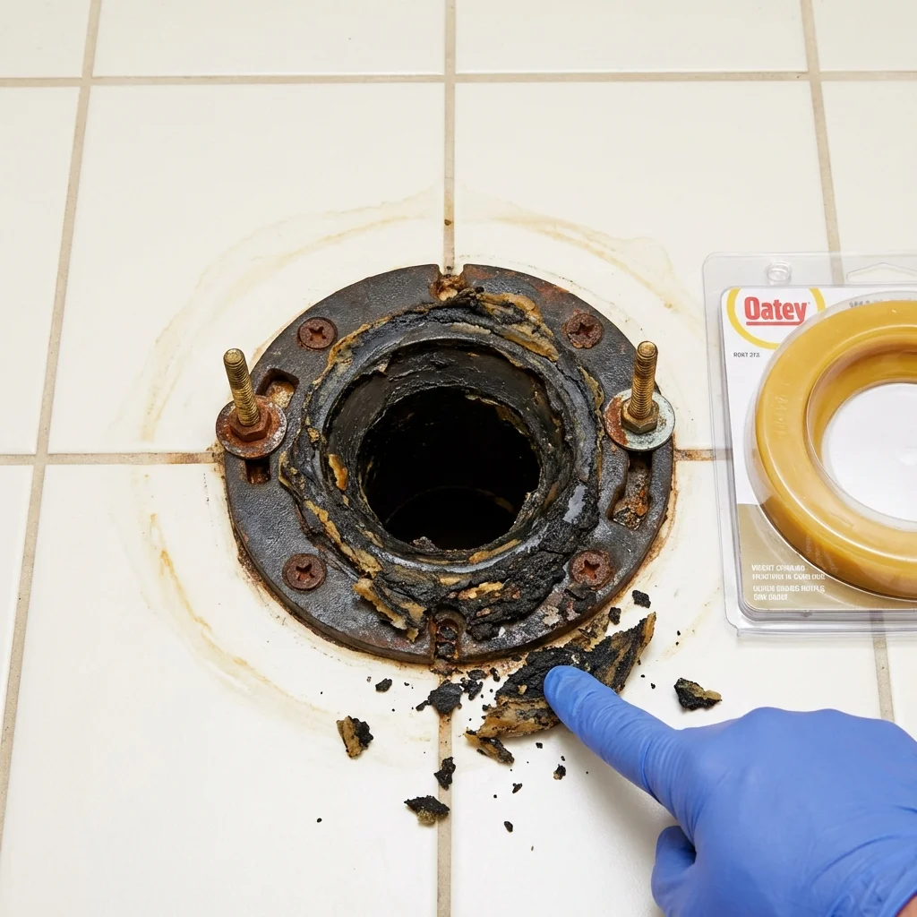 Failed wax ring showing water seepage at the base of a toilet in a Granite Bay, CA home