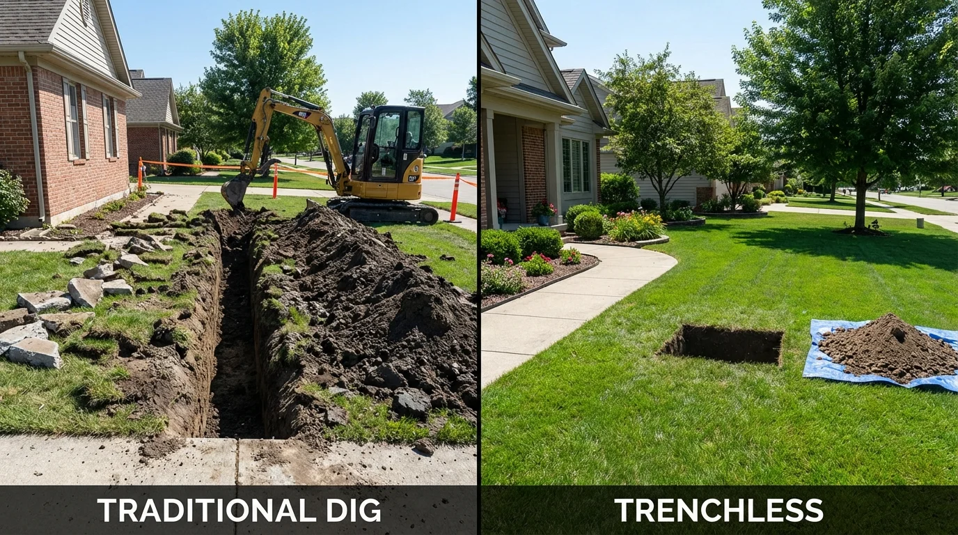 Trenchless sewer repair with minimal yard damage versus traditional excavation in Granite Bay, CA